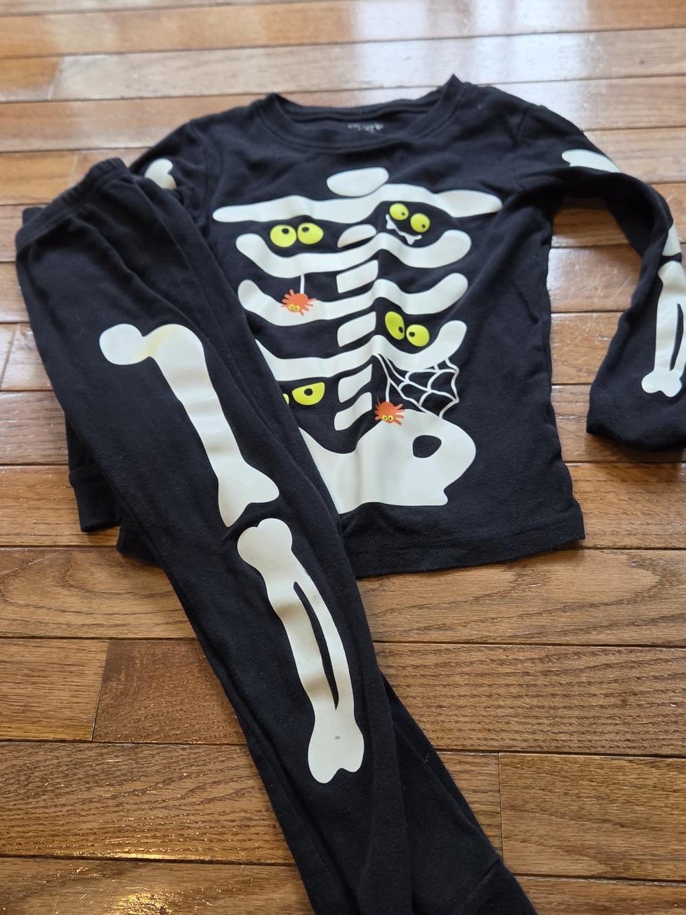 Carter's Black Skeleton Pajama Set with Glow-Eye and Spider Accents